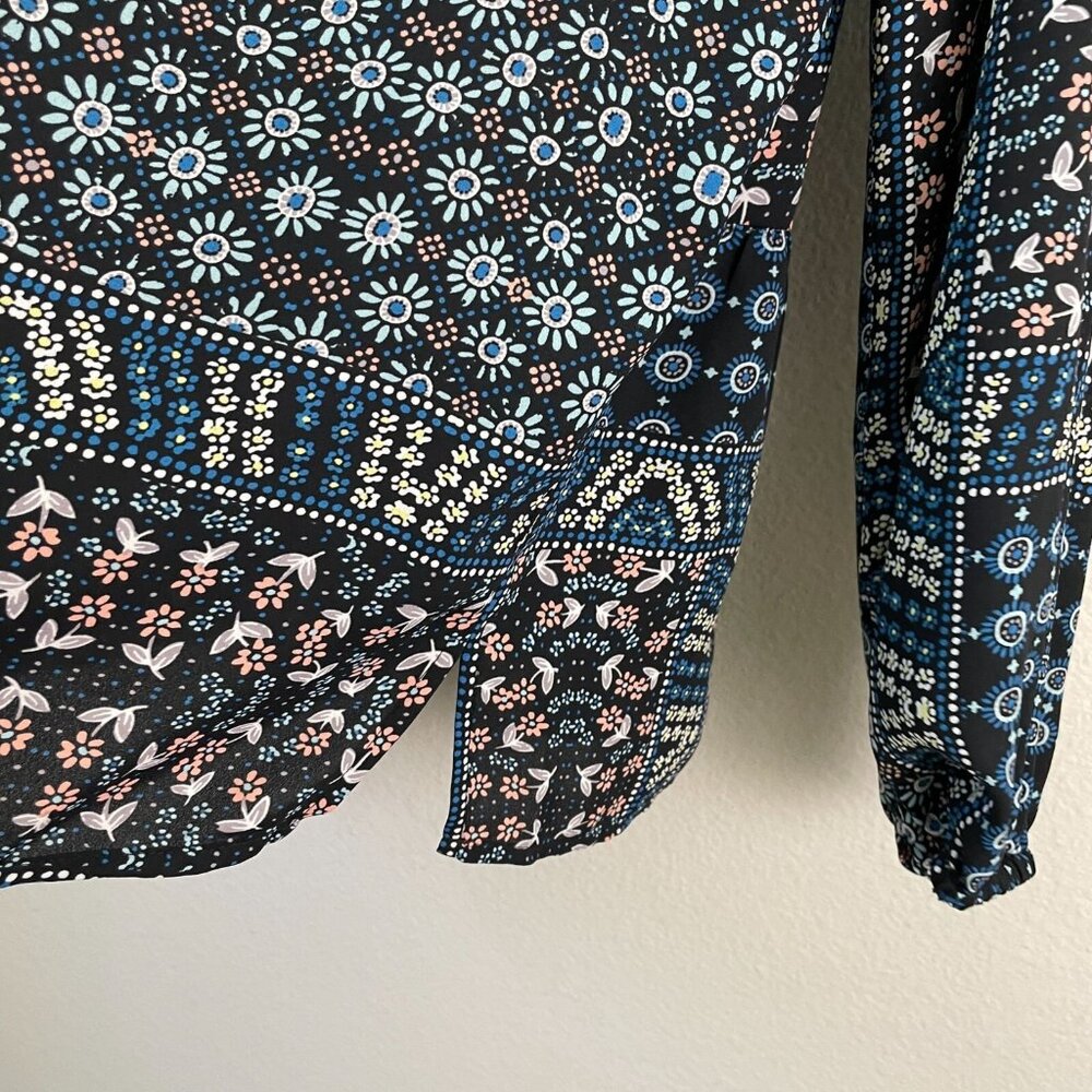 Loft Womens Medium Patchwork Back Peplum Blouse Long Sleeve‎ Shirt Top - Picture 10 of 12